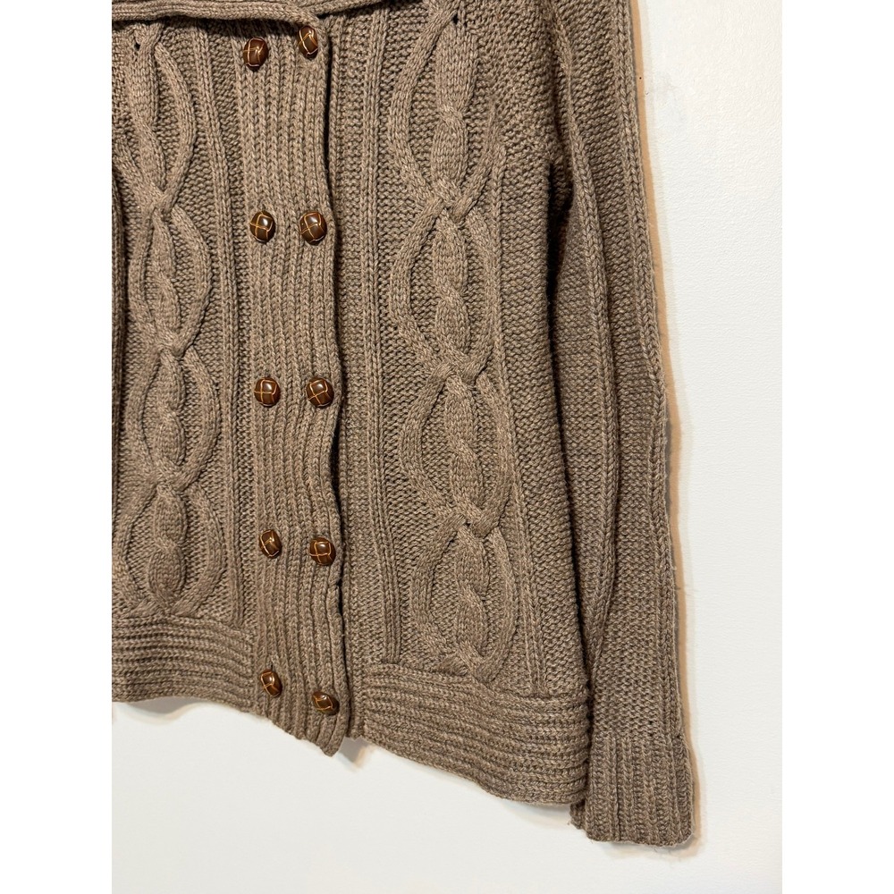 Old Money Fisherman Cable Knit Wool Cardigan Womens Medium Preppy Granola Girl - Picture 3 of 8
